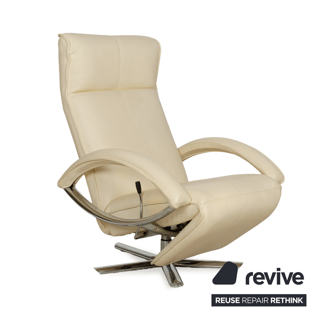 Strässle Aldo leather armchair cream beige manual function metal