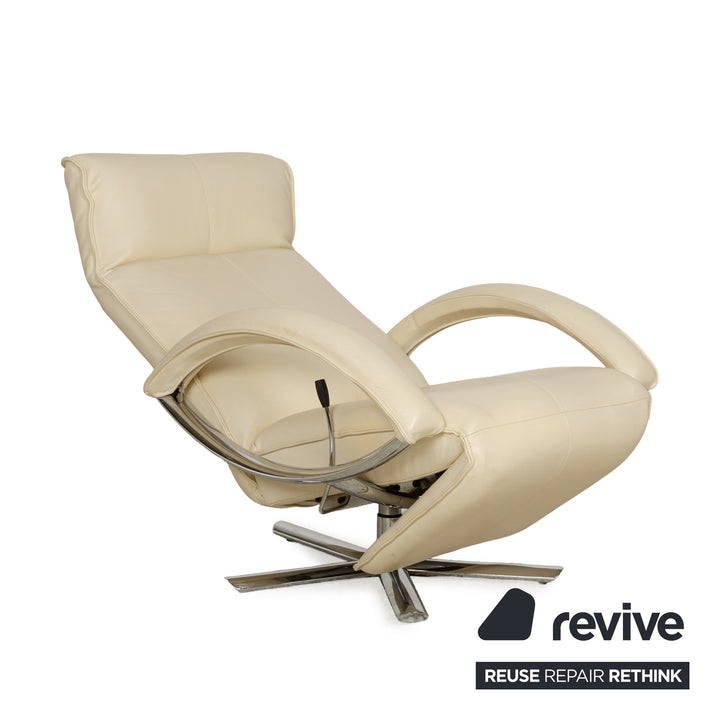 Strässle Aldo leather armchair cream beige manual function metal