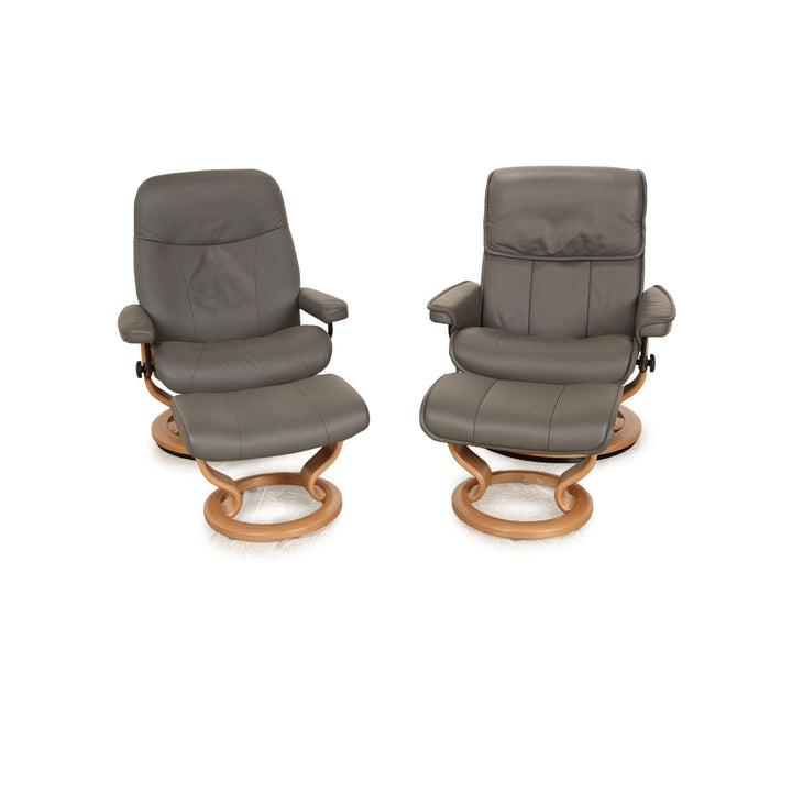 Stressless Admiral Leder Sessel Garnitur Größe L Grau inkl. Hocker Relaxsessel manuelle Funktion