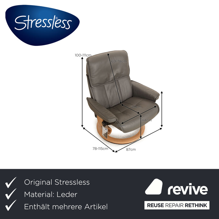 Stressless Admiral Leder Sessel Garnitur Größe L Grau inkl. Hocker Relaxsessel manuelle Funktion