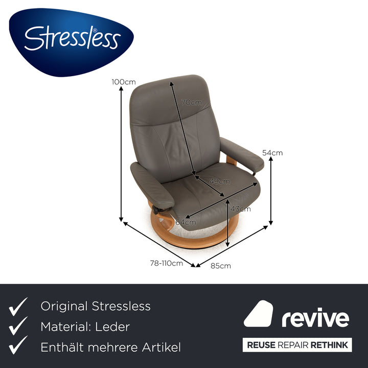 Stressless Admiral Leder Sessel Garnitur Größe L Grau inkl. Hocker Relaxsessel manuelle Funktion