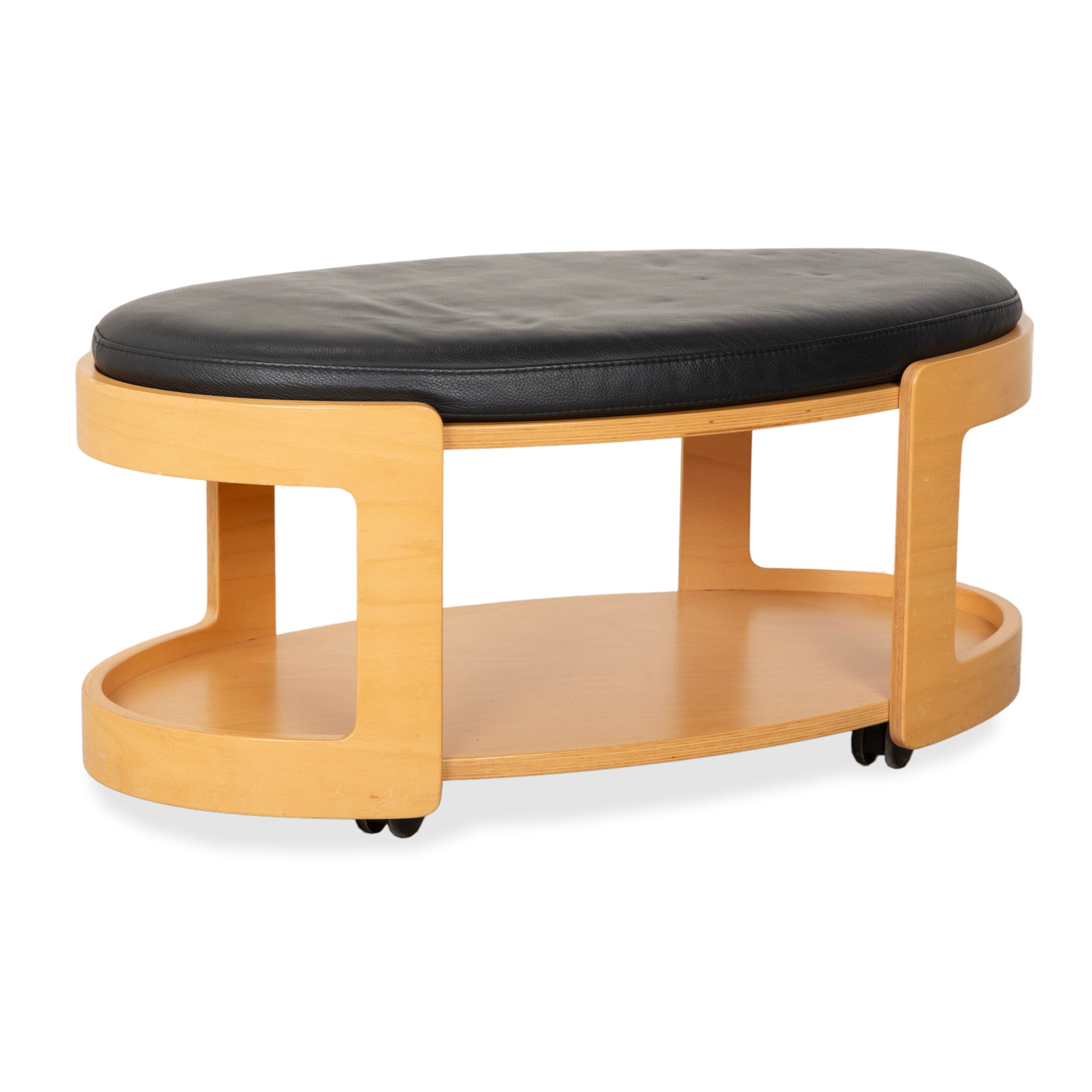 Stressless Arion Wooden Leather Stool Coffee Table Black with Wheels