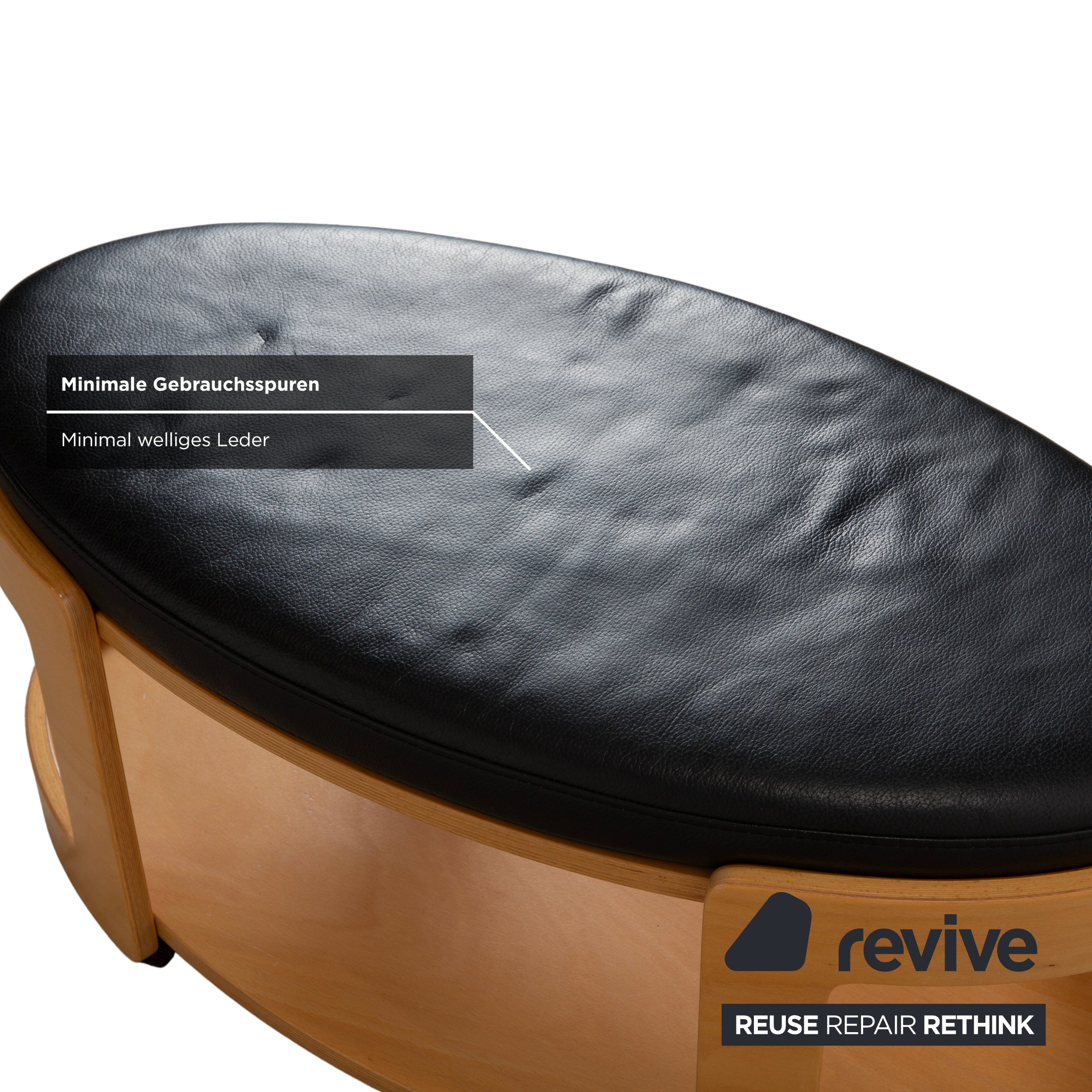 Stressless Arion Wooden Leather Stool Coffee Table Black with Wheels