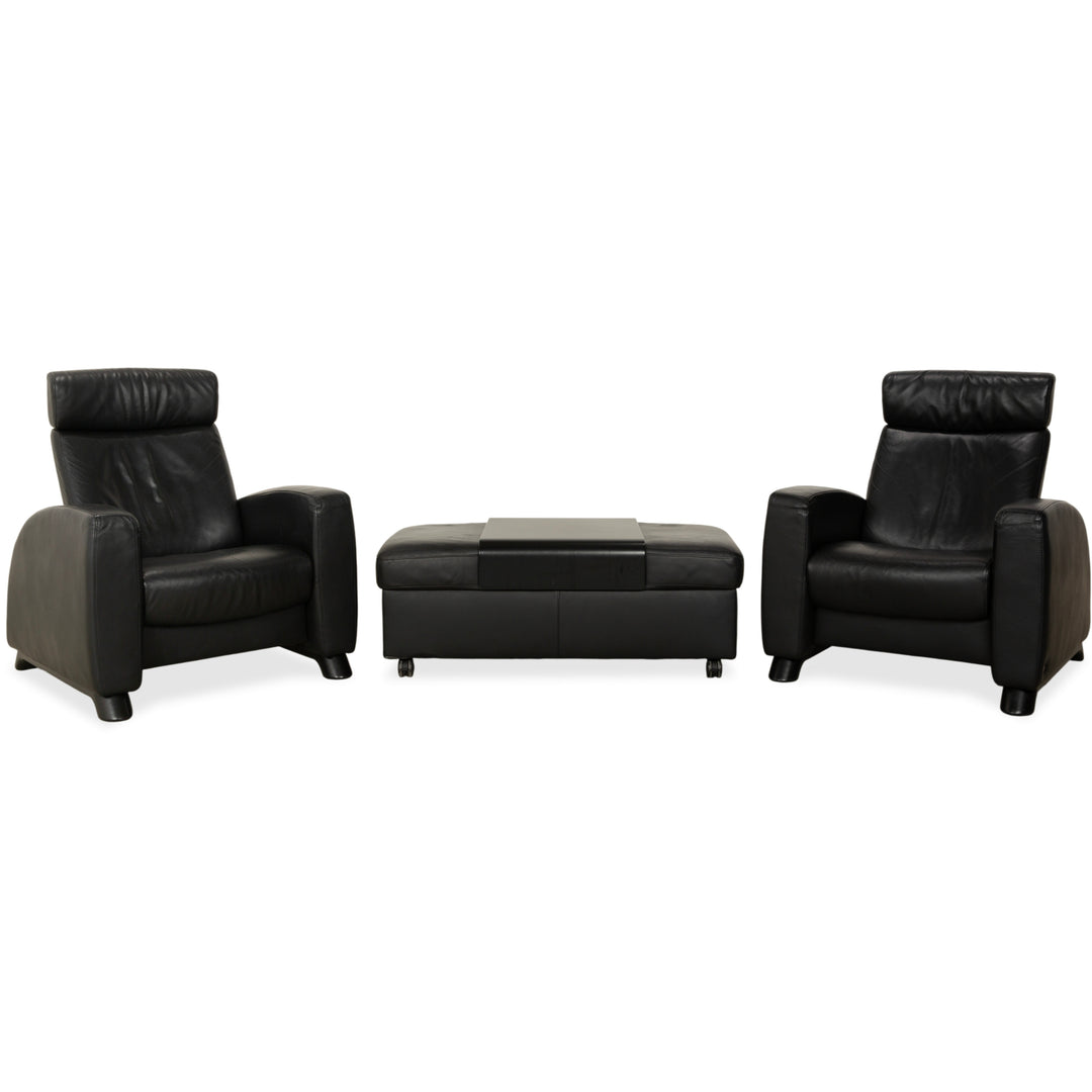 Fauteuil et repose-pieds en cuir noir Stressless Arion (x2) à commande manuelle