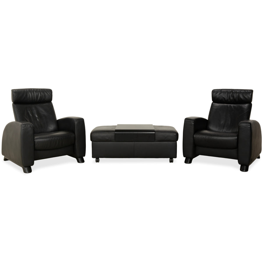 Fauteuil et repose-pieds en cuir noir Stressless Arion (x2) à commande manuelle