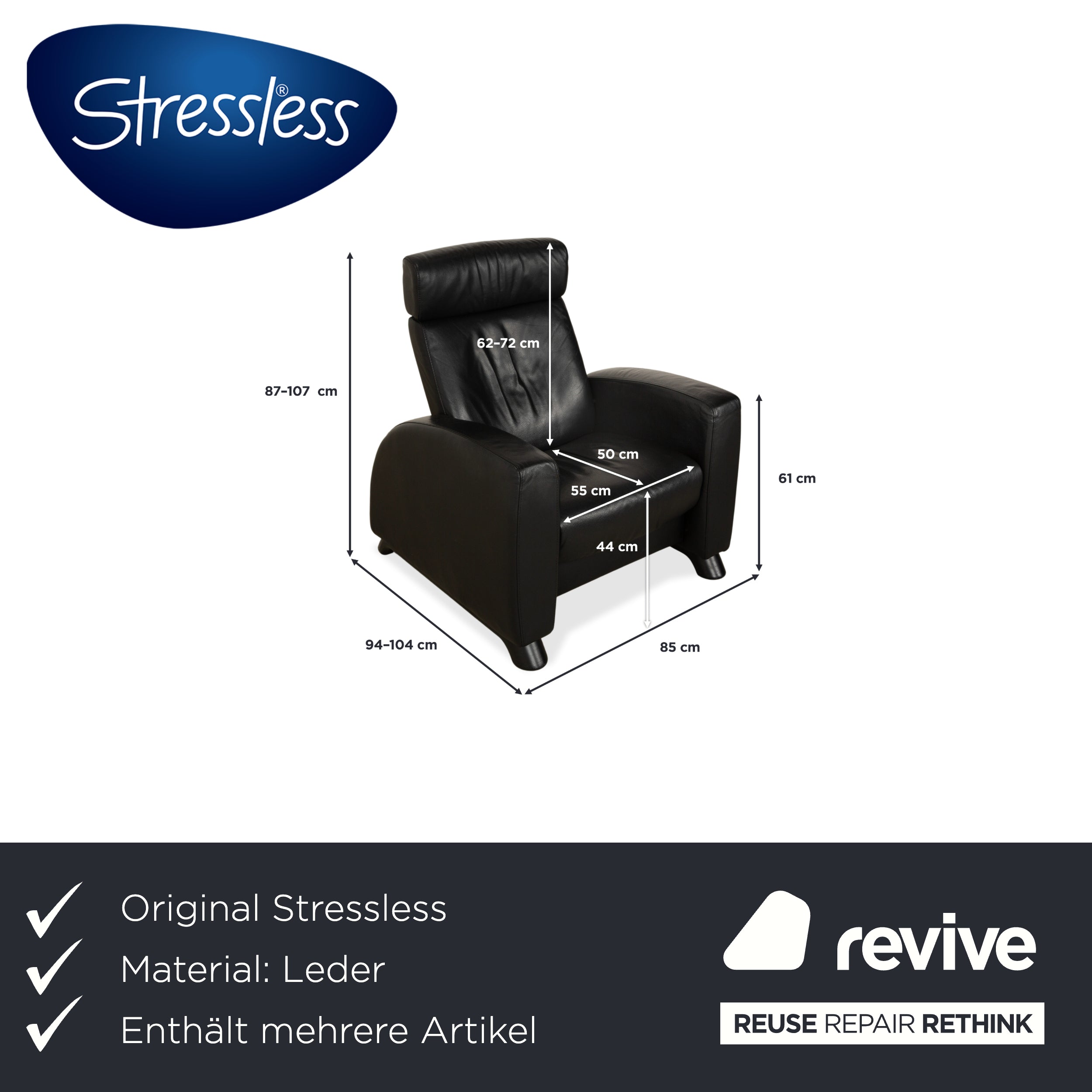 Fauteuil Stressless Arion en cuir noir 2x à commande manuelle