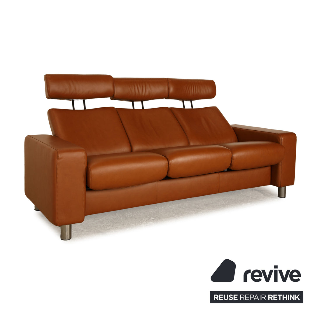Stressless Arion Leather Three Seater Brown Manual Function Sofa Couch