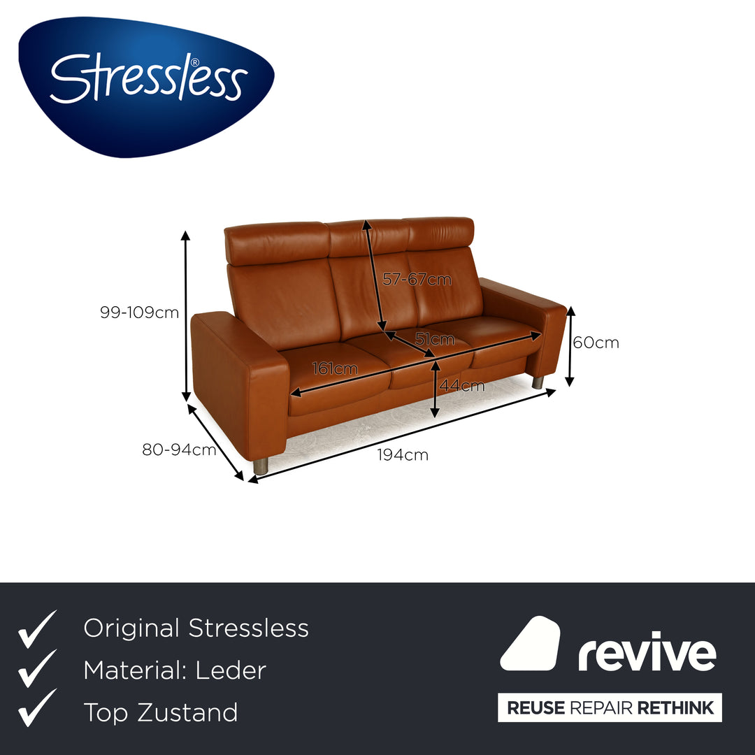 Stressless Arion Leather Three Seater Brown Manual Function Sofa Couch