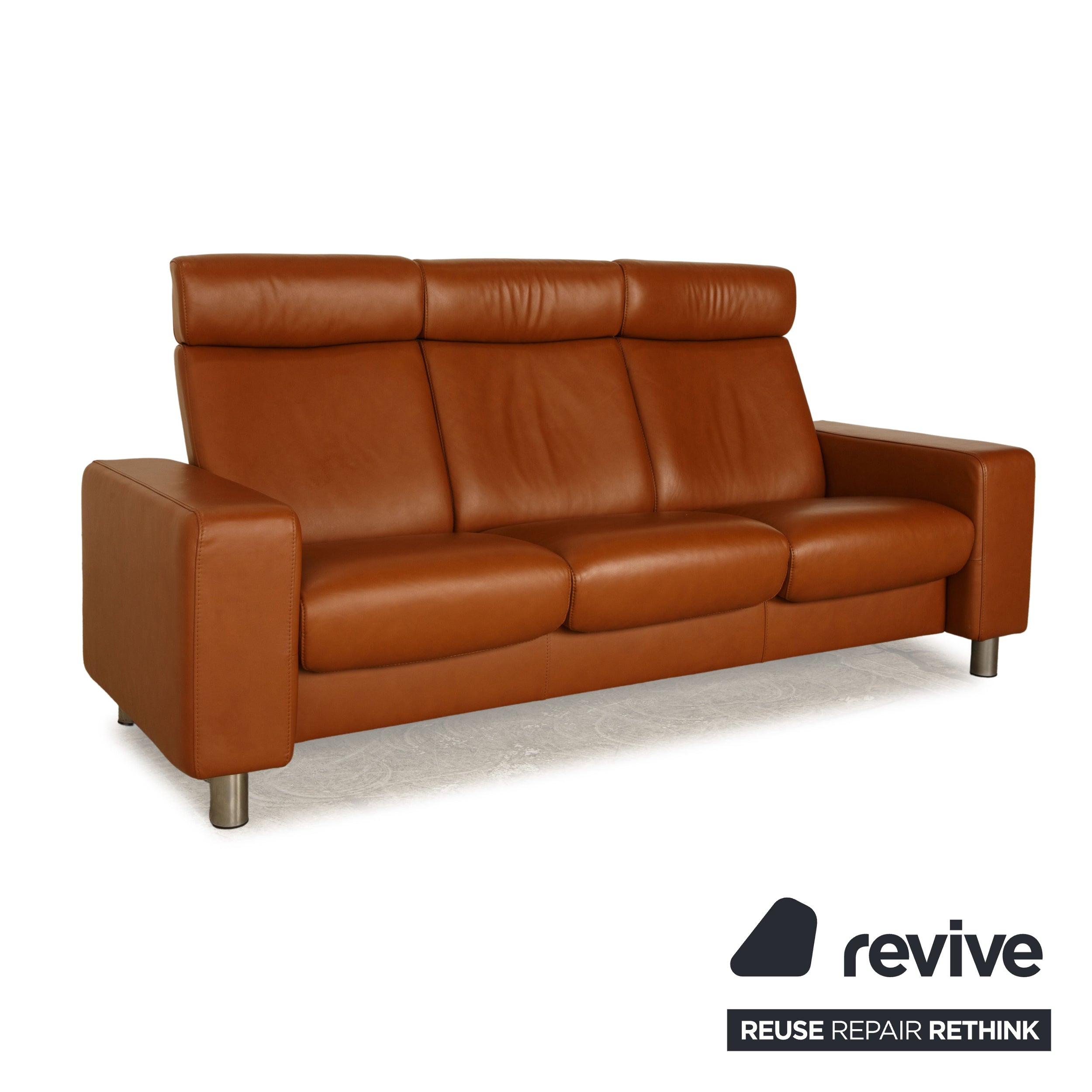 Stressless Arion Leather Three Seater Brown Manual Function Sofa Couch