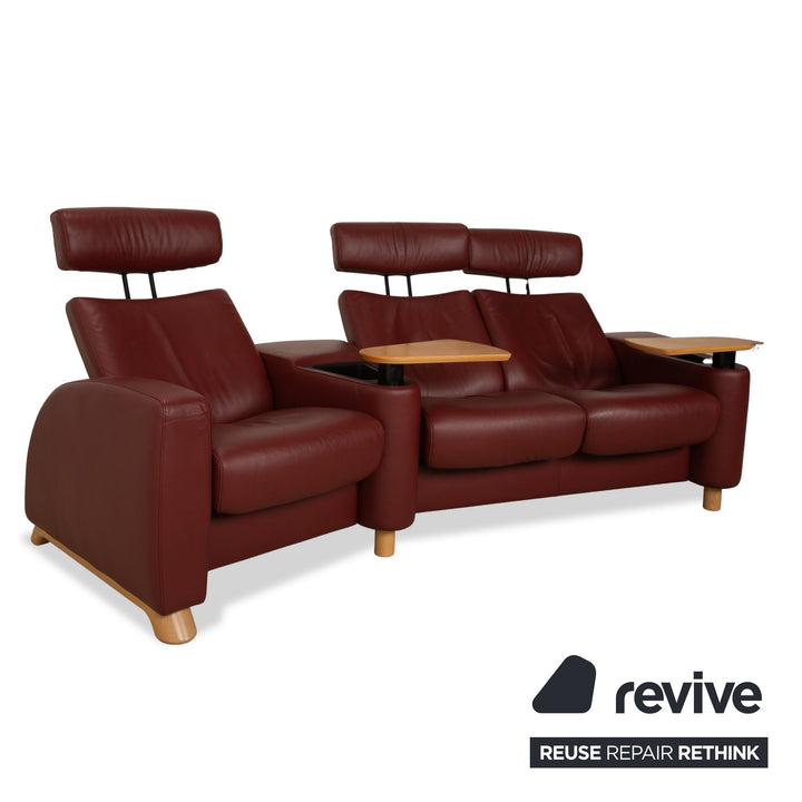 Stressless Arion Leather Three-Seater Red Dark Red Sofa Couch Manual Function