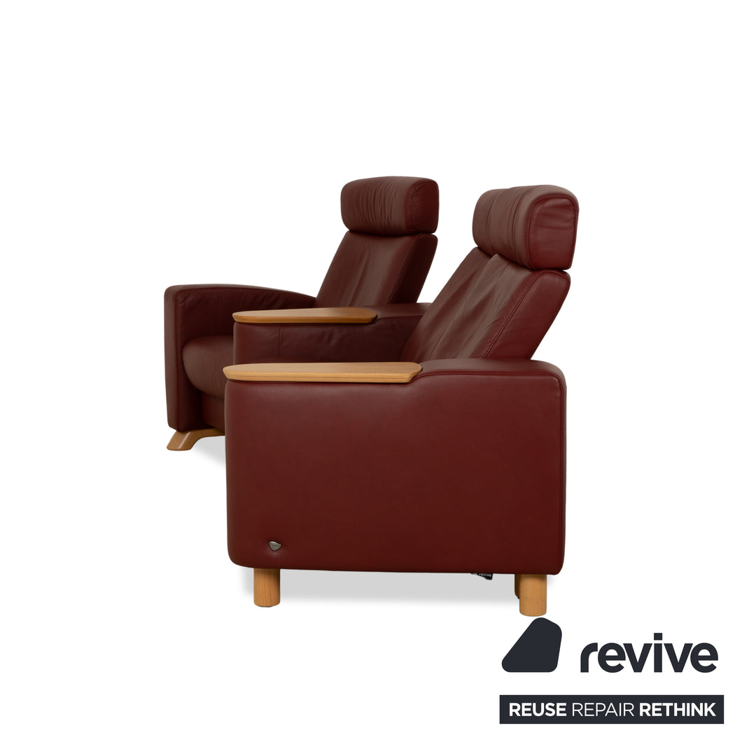 Stressless Arion Leather Three-Seater Red Dark Red Sofa Couch Manual Function