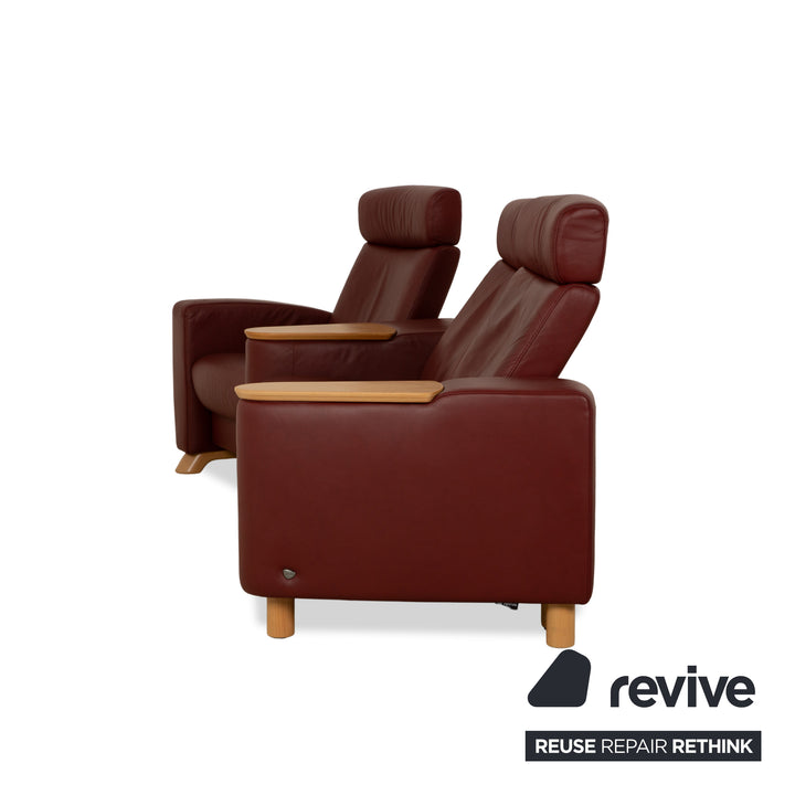 Stressless Arion Leather Three-Seater Red Dark Red Sofa Couch Manual Function