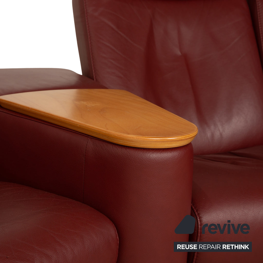 Stressless Arion Leather Three-Seater Red Dark Red Sofa Couch Manual Function