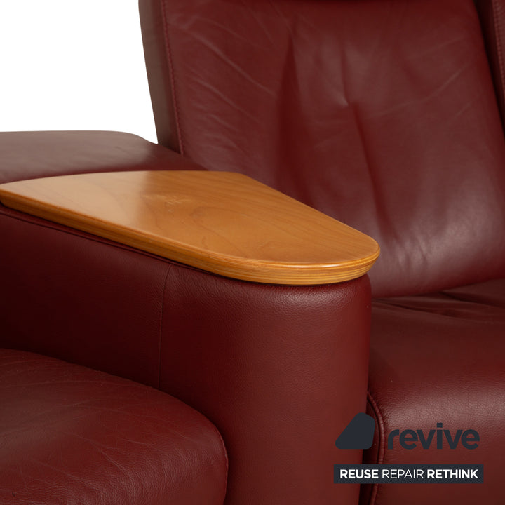 Stressless Arion Leather Three-Seater Red Dark Red Sofa Couch Manual Function