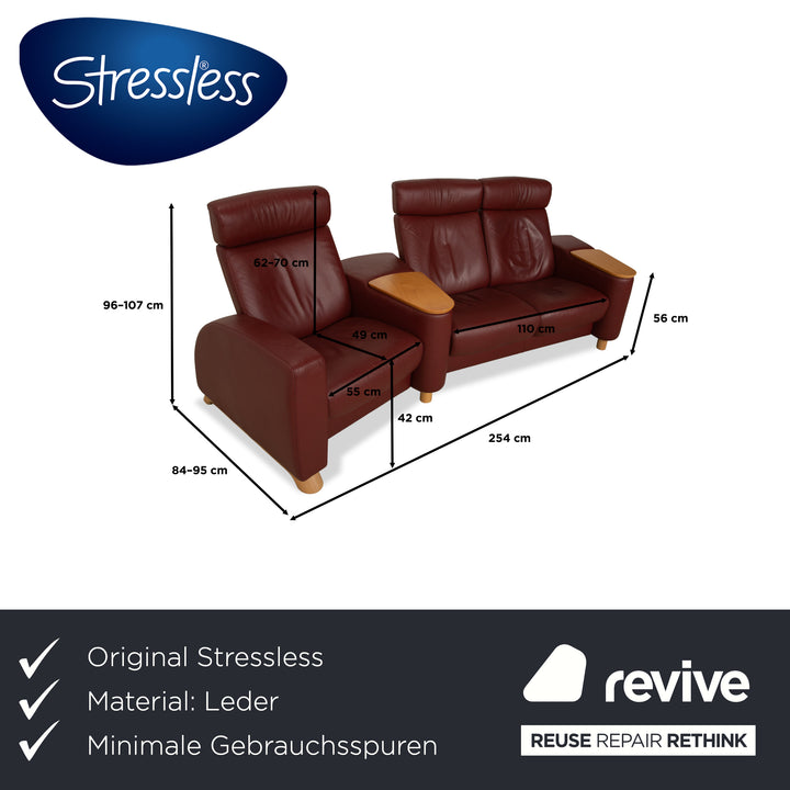 Stressless Arion Leather Three-Seater Red Dark Red Sofa Couch Manual Function
