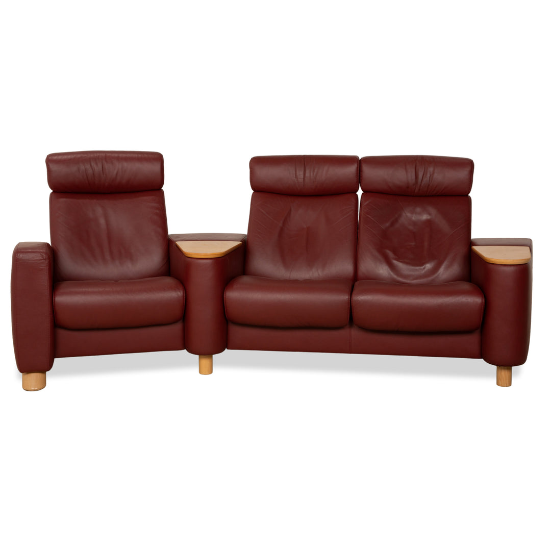 Stressless Arion Leather Three-Seater Red Dark Red Sofa Couch Manual Function