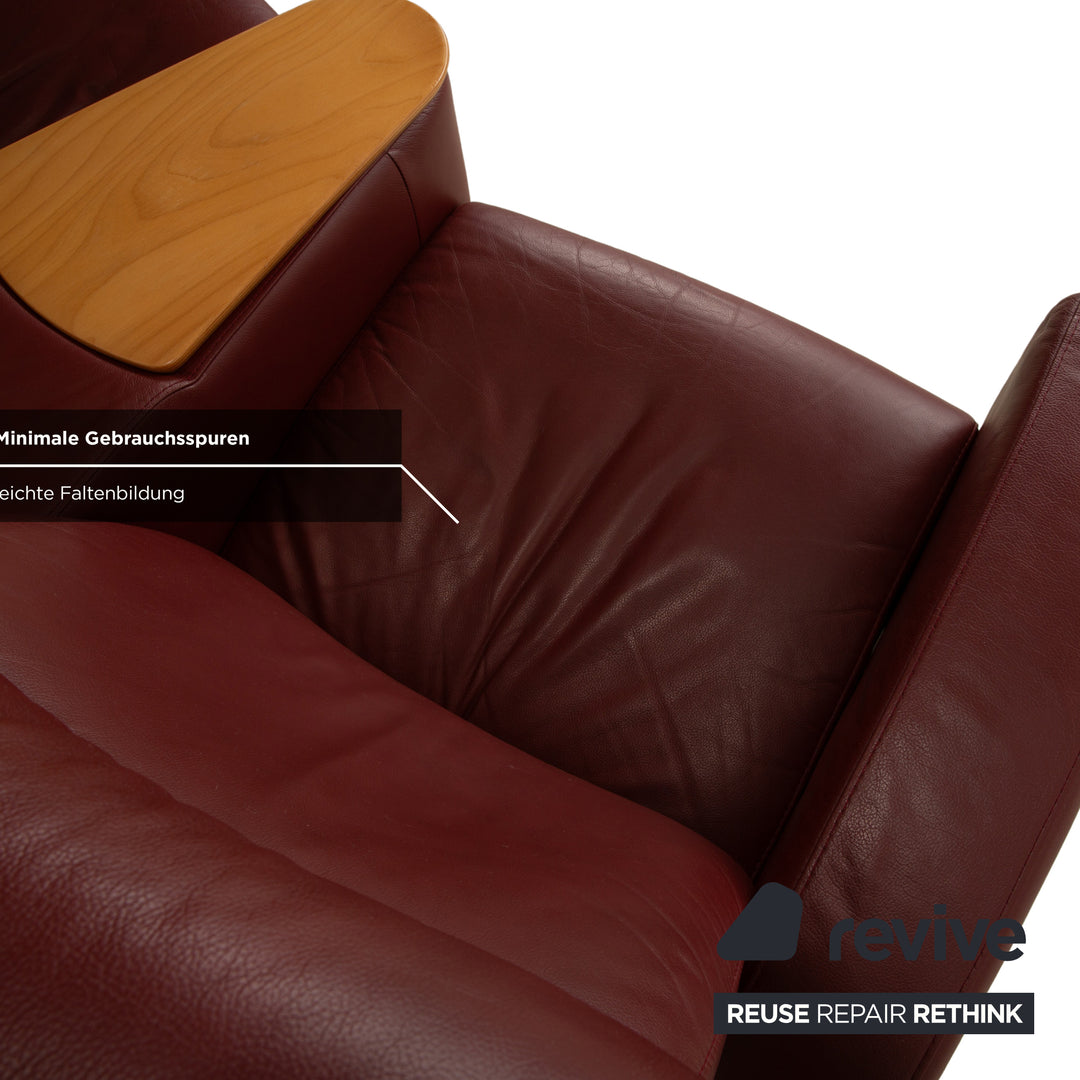 Stressless Arion Leather Three-Seater Red Dark Red Sofa Couch Manual Function