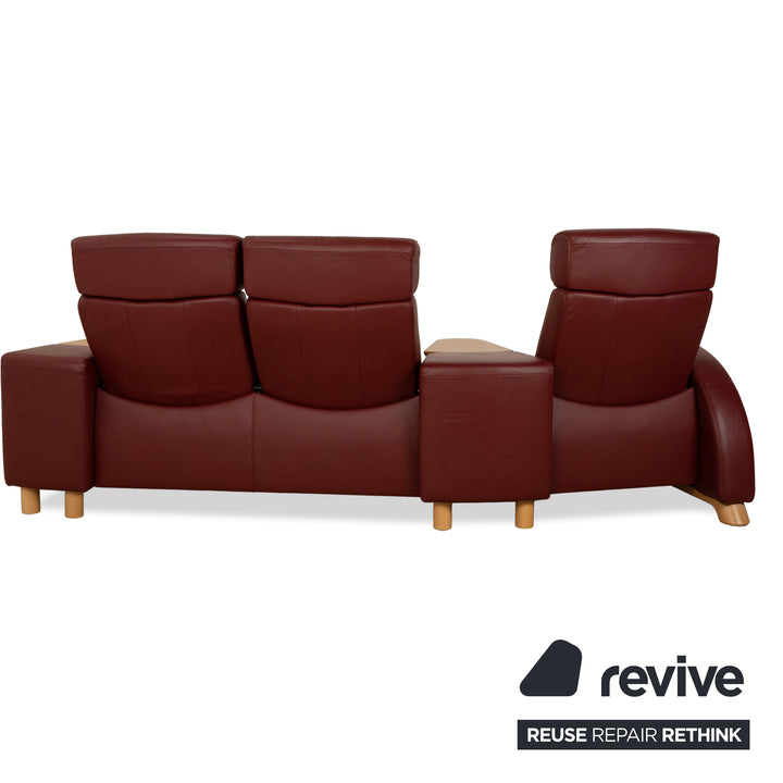 Stressless Arion Leather Three-Seater Red Dark Red Sofa Couch Manual Function
