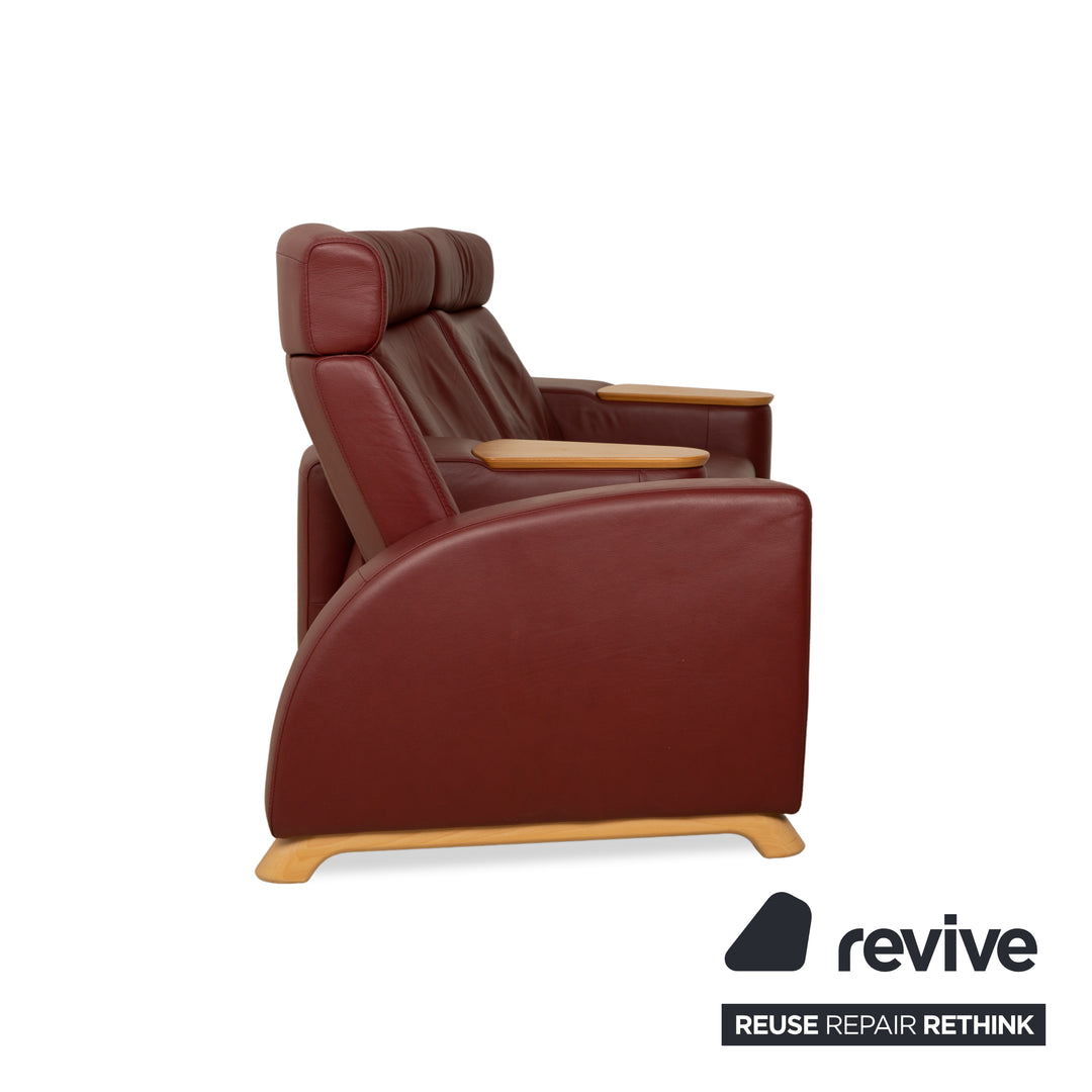 Stressless Arion Leather Three-Seater Red Dark Red Sofa Couch Manual Function
