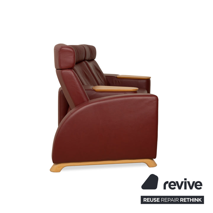 Stressless Arion Leather Three-Seater Red Dark Red Sofa Couch Manual Function