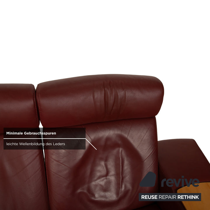 Stressless Arion Leather Three-Seater Red Dark Red Sofa Couch Manual Function