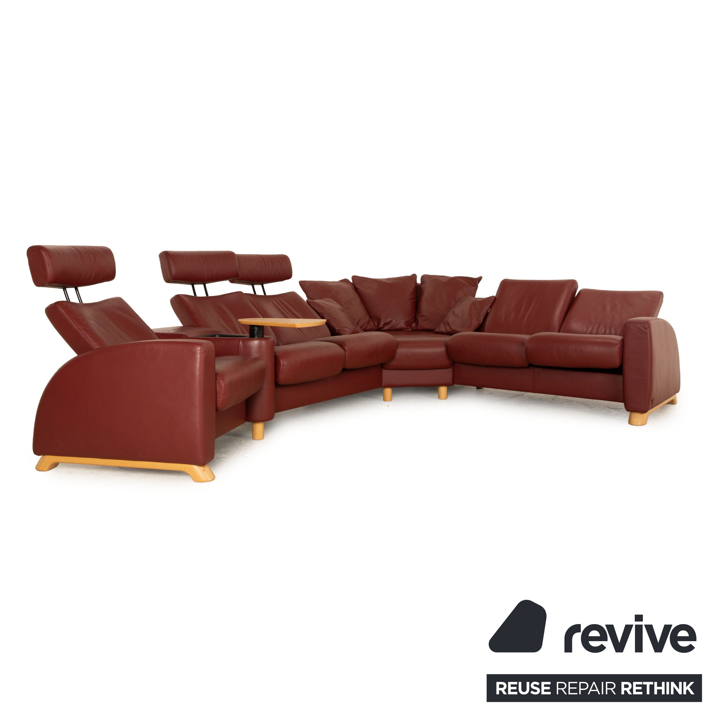 Stressless Arion Leather Corner Sofa Dark Red Manual Function Sofa Couch