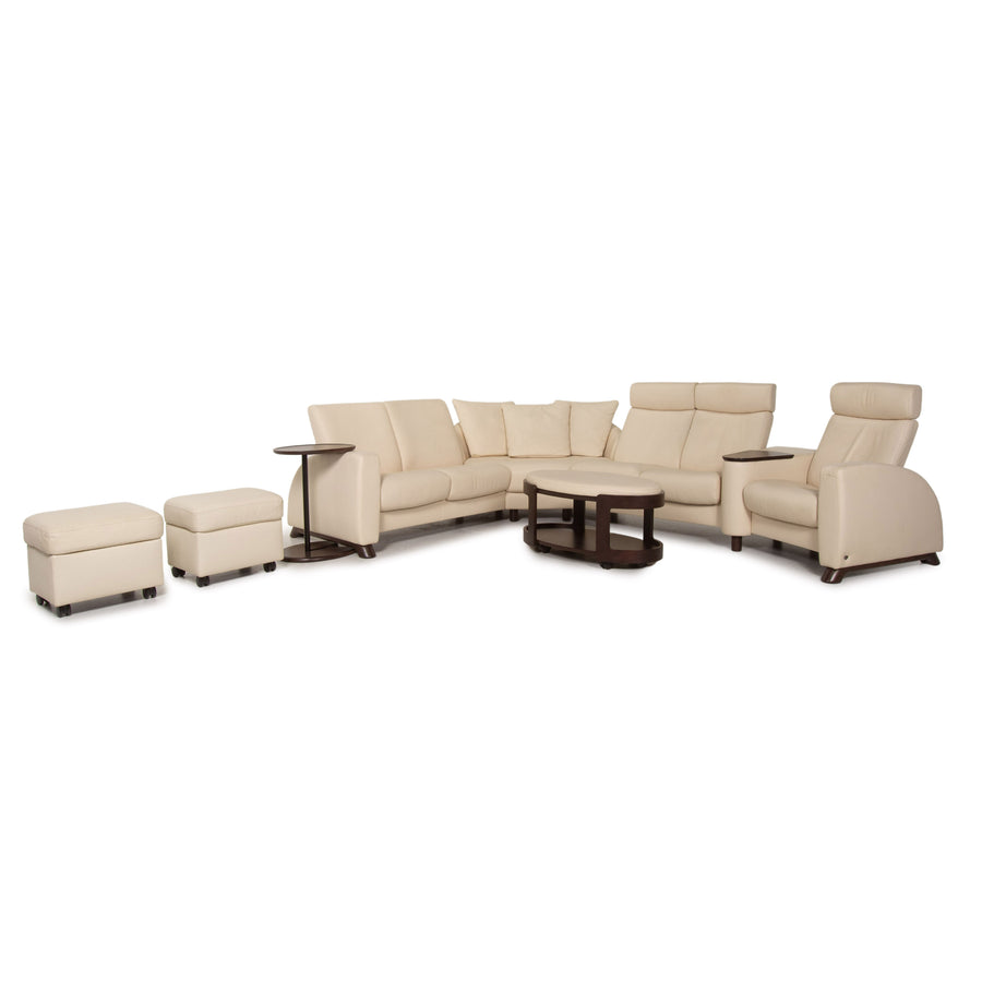 Stressless Arion leather set cream 1x corner sofa 1x coffee table 2x stool 1x side table relaxation function function