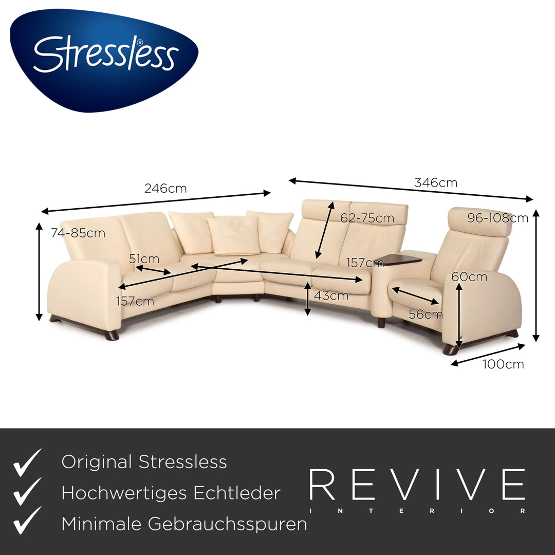 Stressless Arion leather set cream 1x corner sofa 1x coffee table 2x stool 1x side table relaxation function function
