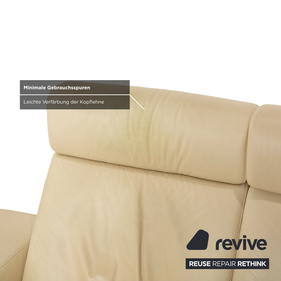 Stressless Arion Leder Garnitur Viersitzer + Hocker Ottoman Creme manuelle Funktion Staufach RollenSofa Couch