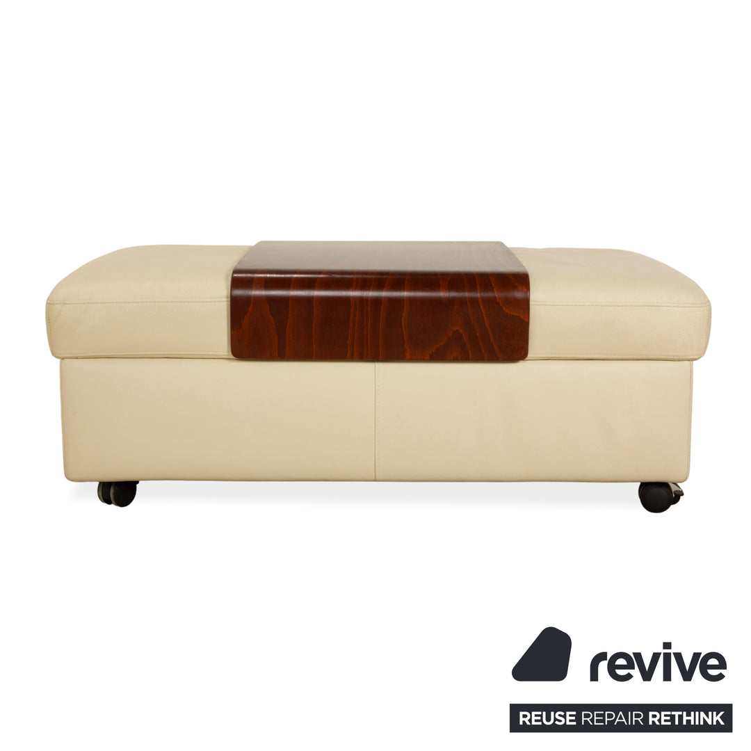 Stressless Arion Leder Garnitur Viersitzer + Hocker Ottoman Creme manuelle Funktion Staufach RollenSofa Couch