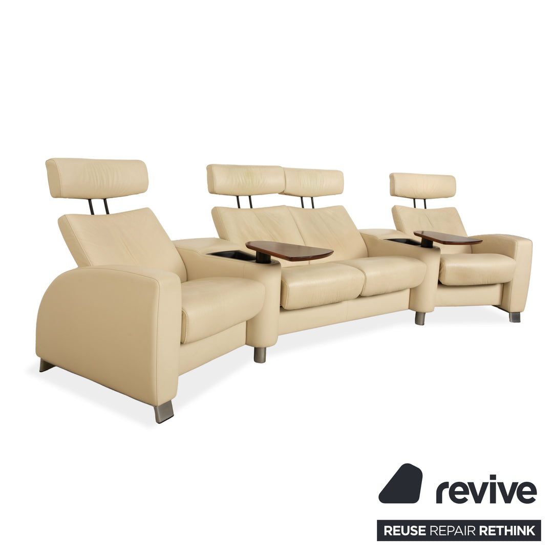 Stressless Arion Leather Four-seater Sofa + Ottoman Cream Manual Function Storage Compartment Rolling Sofa Couch