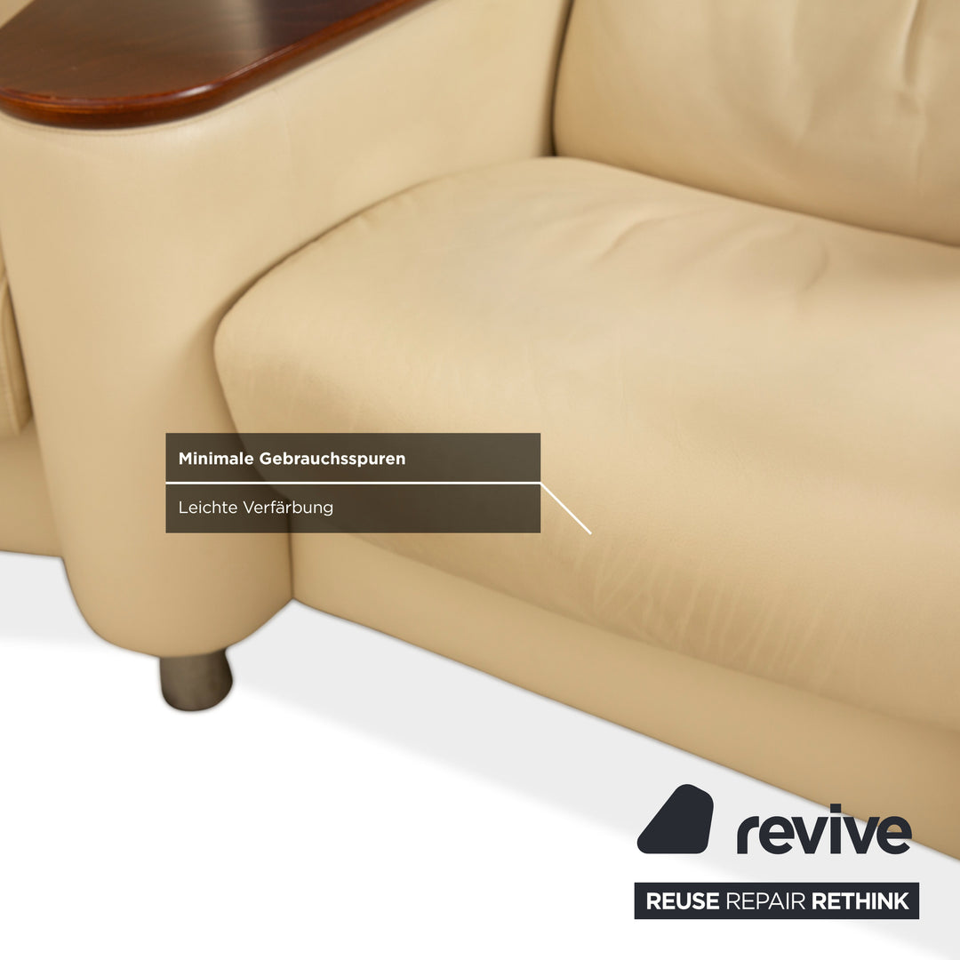 Stressless Arion Leather Four-seater Sofa + Ottoman Cream Manual Function Storage Compartment Rolling Sofa Couch