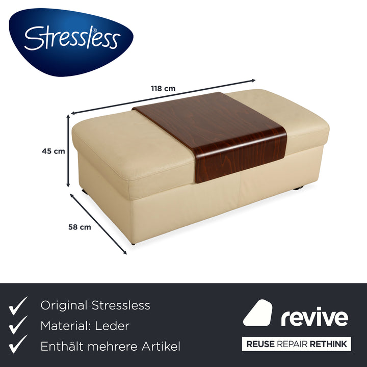 Canapé quatre places Stressless Arion en cuir crème avec compartiment de rangement manuel et pouf, canapé à roulettes