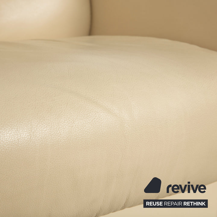 Stressless Arion Leder Garnitur Viersitzer + Hocker Ottoman Creme manuelle Funktion Staufach RollenSofa Couch