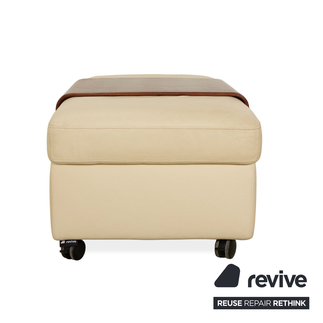 Stressless Arion Leder Garnitur Viersitzer + Hocker Ottoman Creme manuelle Funktion Staufach RollenSofa Couch