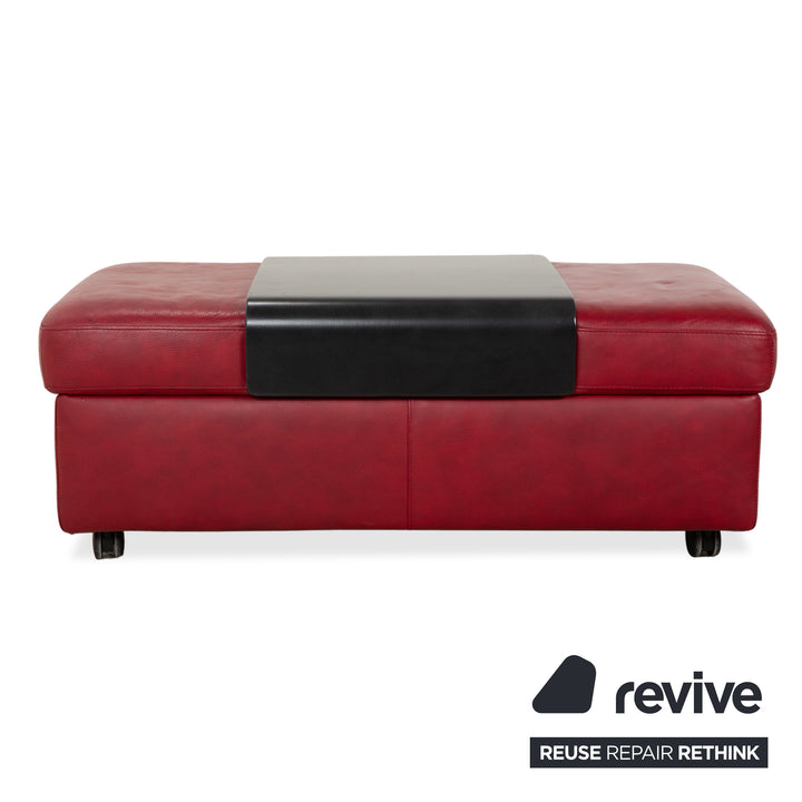 Pouf double en cuir Arion Stressless rouge, compartiment de rangement à commande manuelle