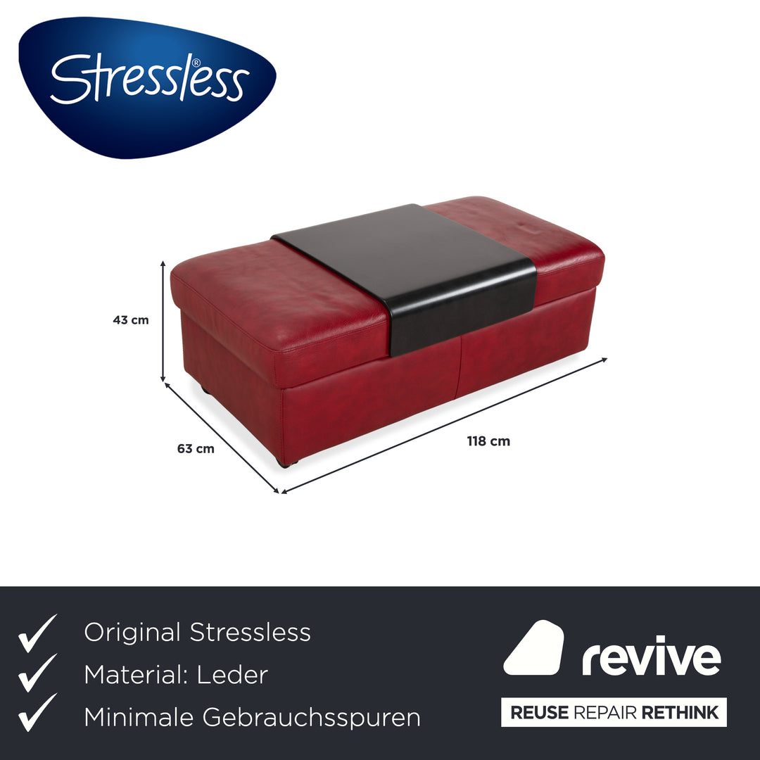 Pouf double en cuir Arion Stressless rouge, compartiment de rangement à commande manuelle