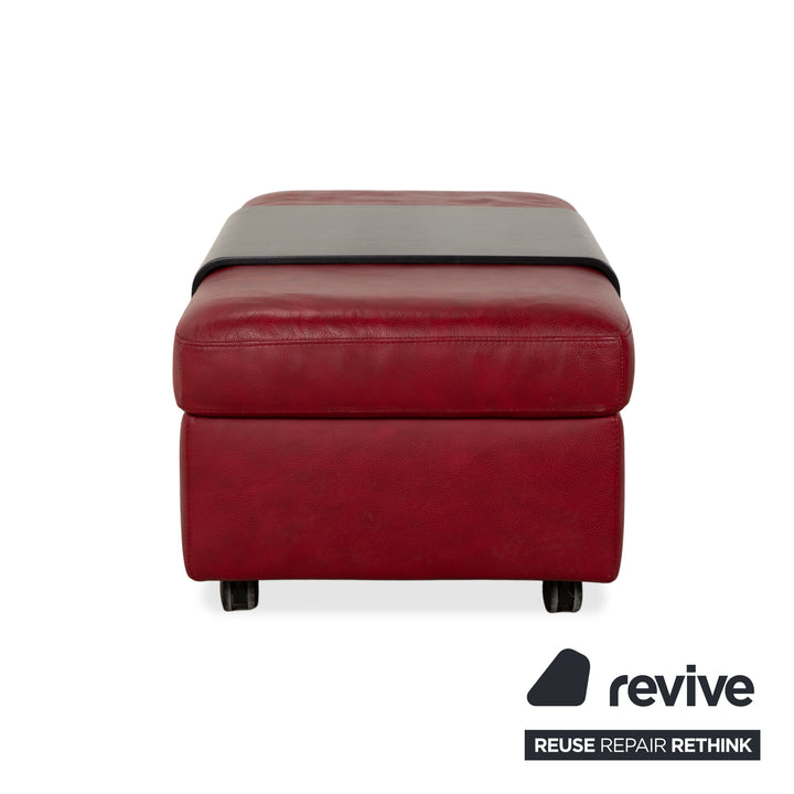 Pouf double en cuir Arion Stressless rouge, compartiment de rangement à commande manuelle