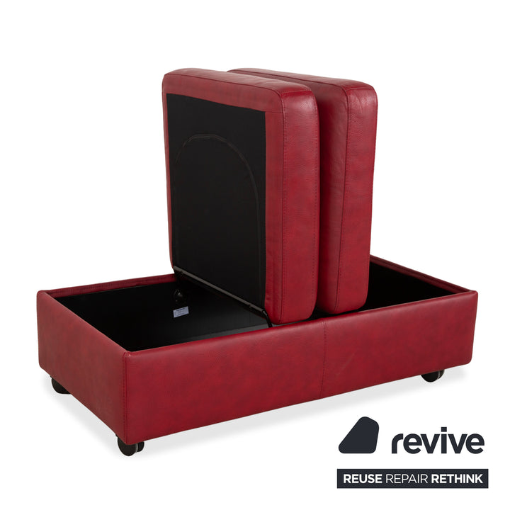 Pouf double en cuir Arion Stressless rouge, compartiment de rangement à commande manuelle