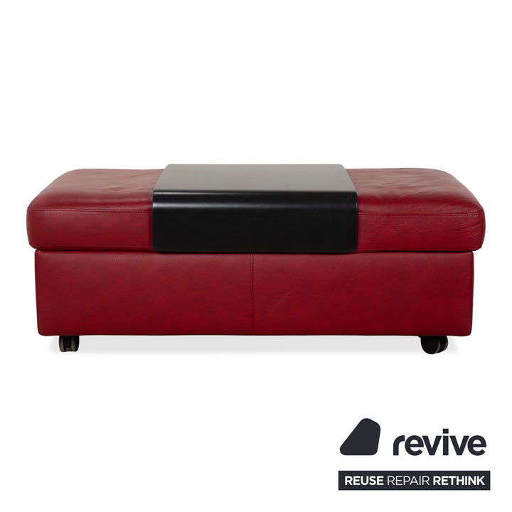 Pouf double en cuir Arion Stressless rouge, compartiment de rangement à commande manuelle