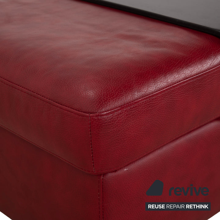 Pouf double en cuir Arion Stressless rouge, compartiment de rangement à commande manuelle