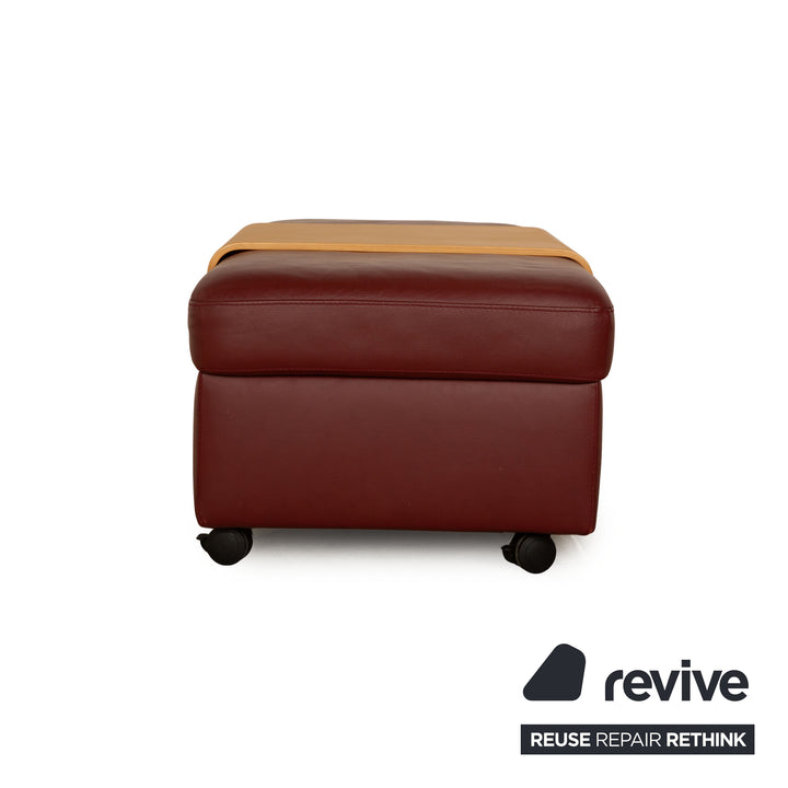 Stressless Arion Leather Stool Dark Red Wine Red Manual Function Storage