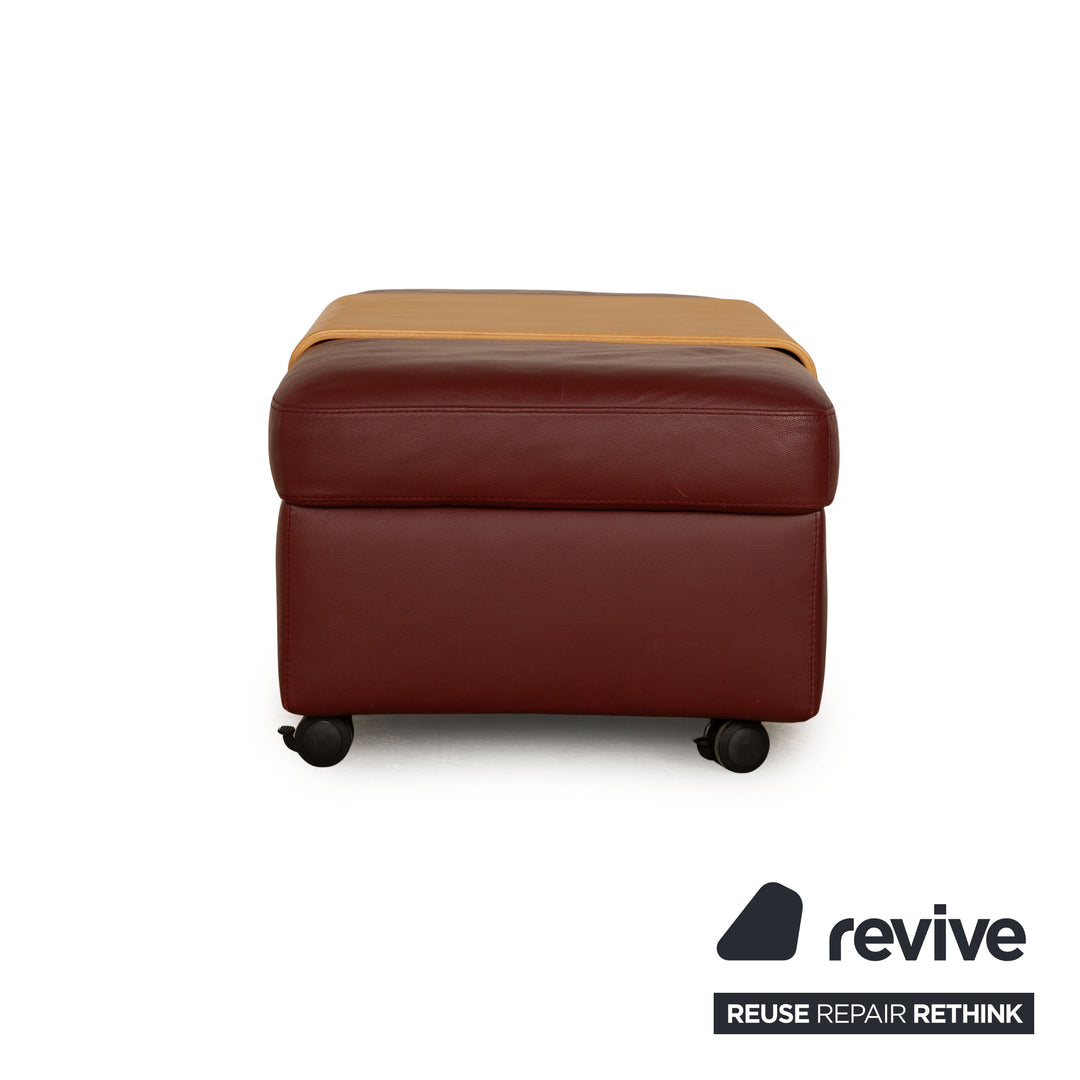 Stressless Arion Leather Stool Dark Red Wine Red Manual Function Storage