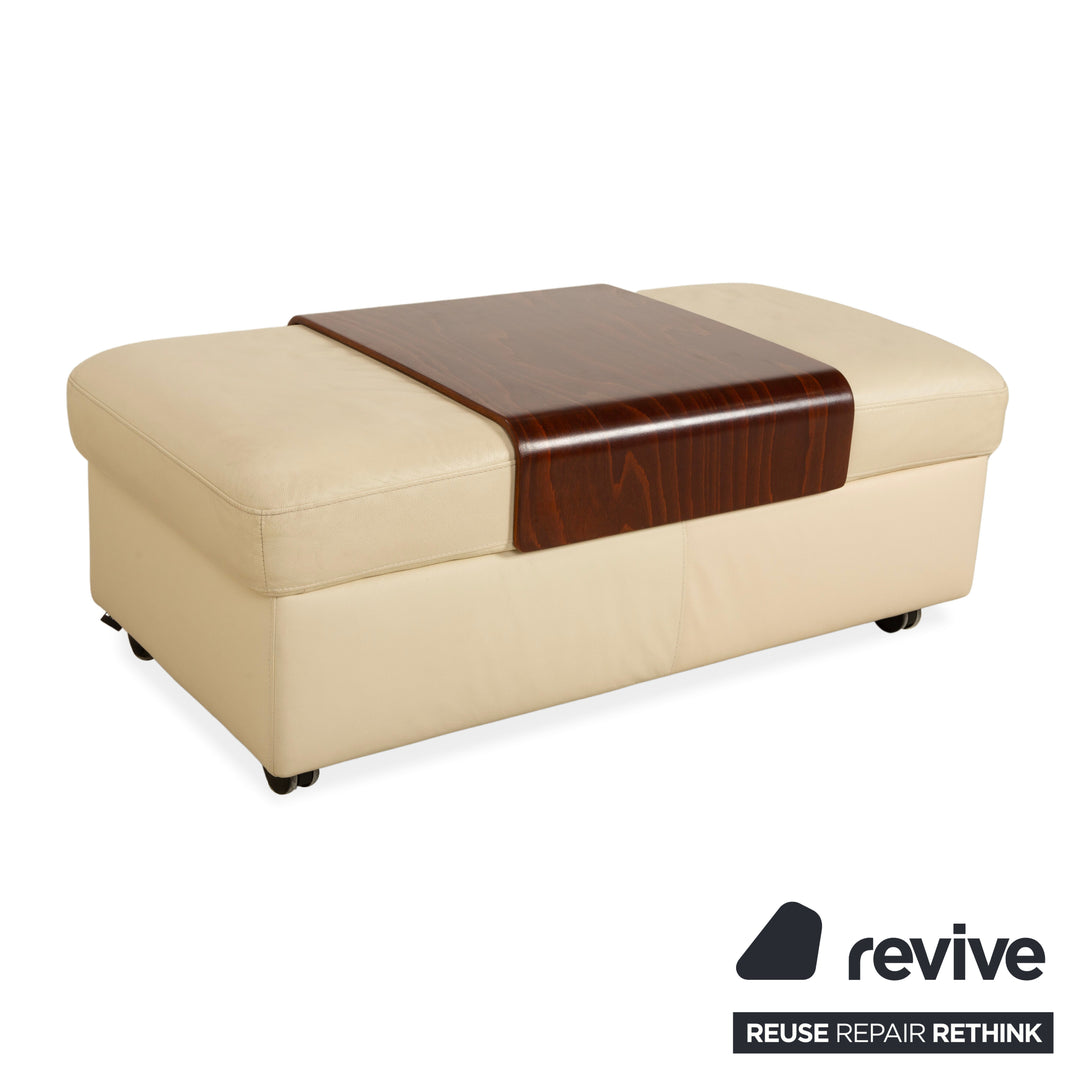 Stressless Arion Leder Hocker Ottoman Creme manuelle Funktion Staufach Rollen