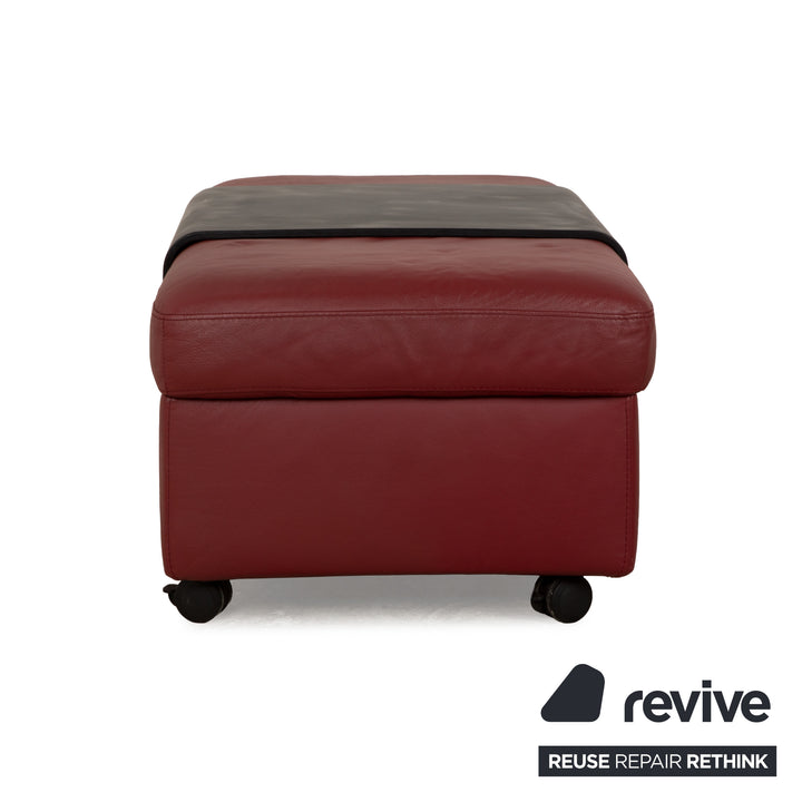 Stressless Arion Leather Stool Red Wheels Storage Compartment Manual Function