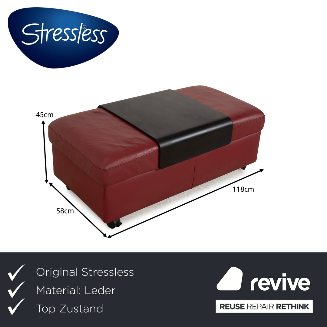 Stressless Arion Leather Stool Red Wheels Storage Compartment Manual Function