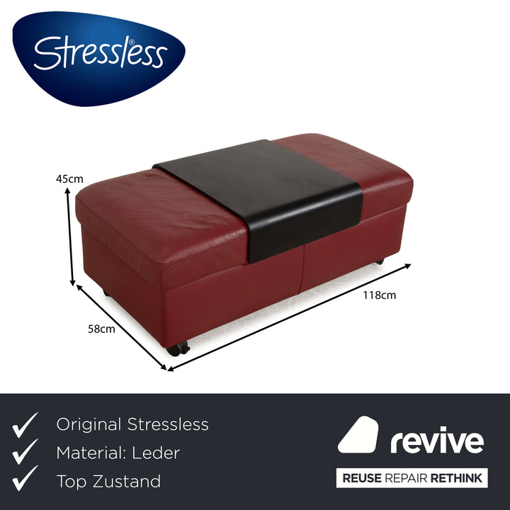 Stressless Arion Leather Stool Red Wheels Storage Compartment Manual Function
