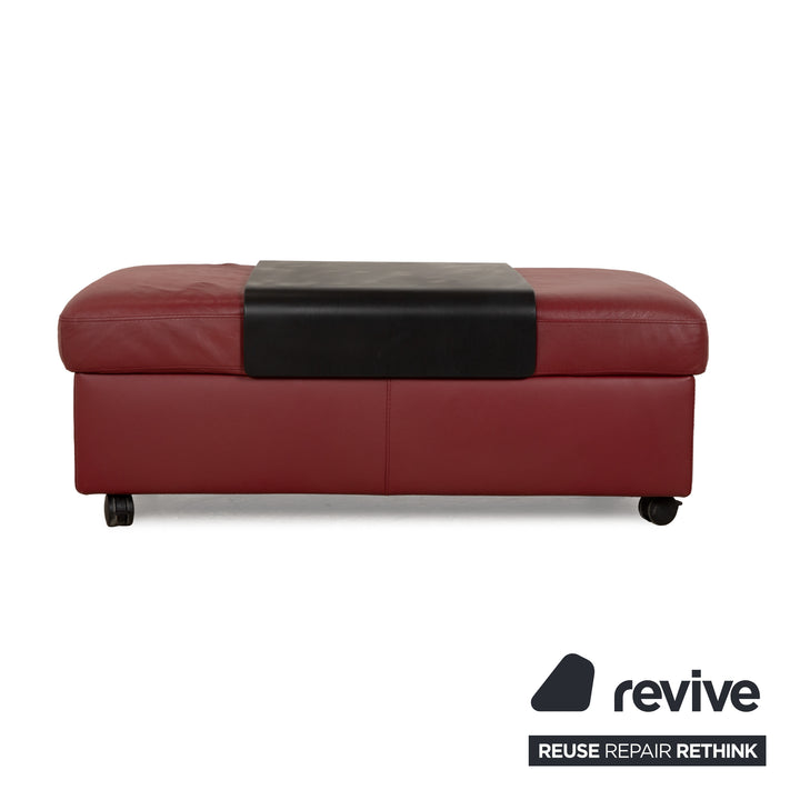 Stressless Arion Leather Stool Red Wheels Storage Compartment Manual Function