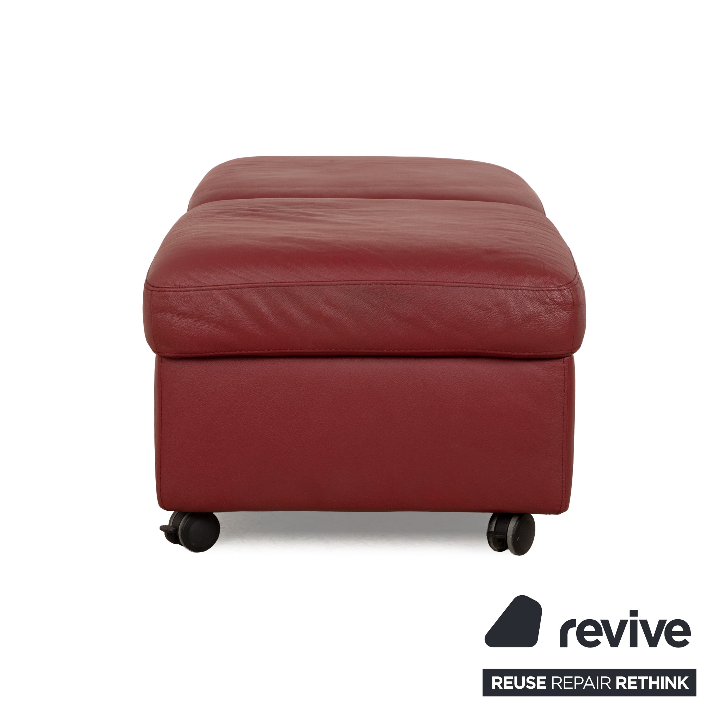 Tabouret Stressless Arion en cuir rouge avec roulettes et compartiment de rangement, fonction manuelle