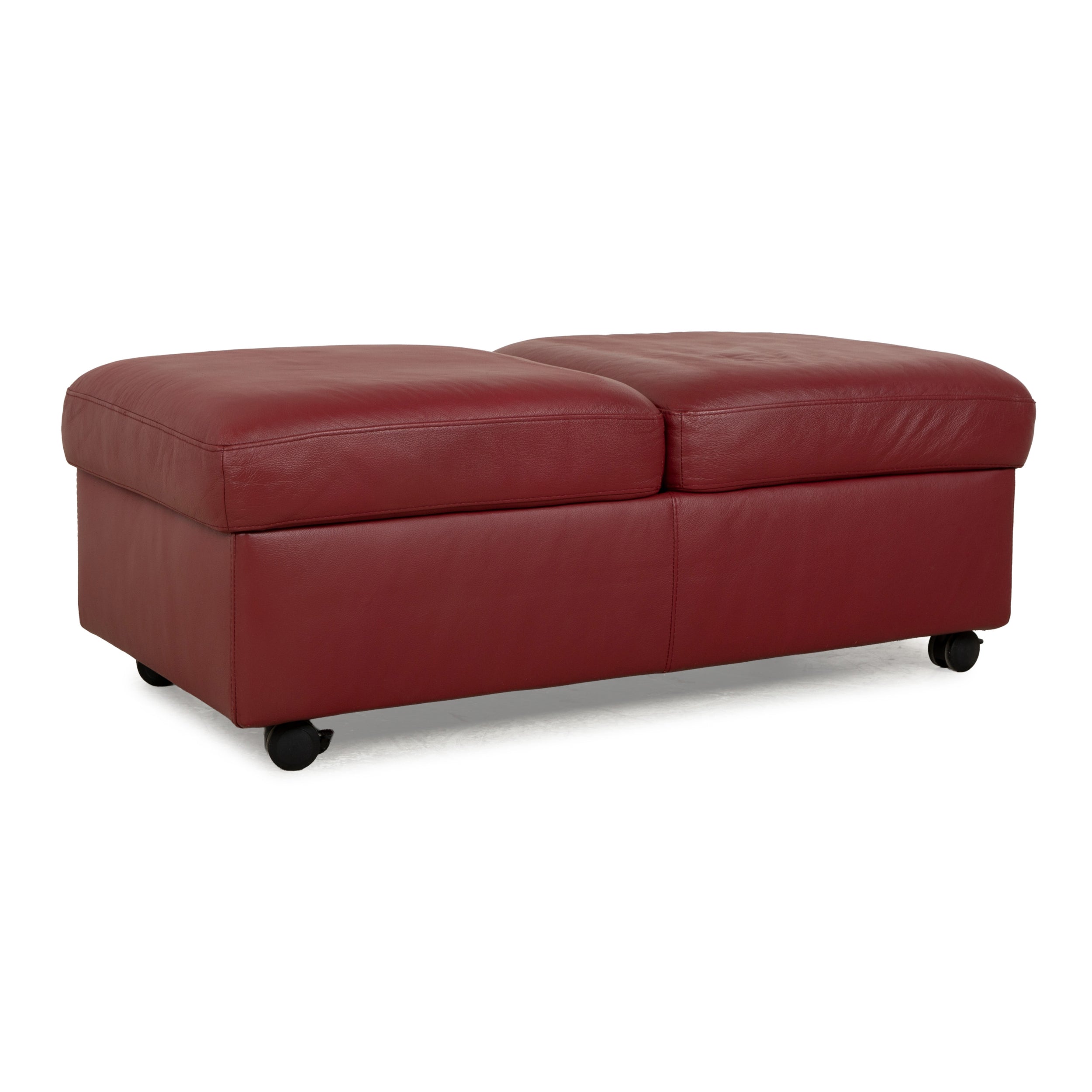 Tabouret Stressless Arion en cuir rouge avec roulettes et compartiment de rangement, fonction manuelle